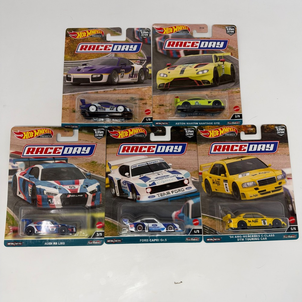 Hot Wheels Premium Car Culture Race Day Complete Set Real Riders Porsche Audi